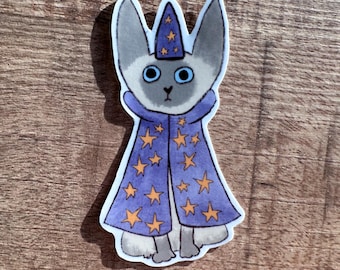 Pegatina de gato mago siamés / Pegatina troquelada de Halloween con temática de brujas