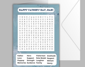 Personalized Father’s Day Card | Custom Word Search Father's Day Card | 5x7 | Celebrate Dad's story in a uniquely personal way!