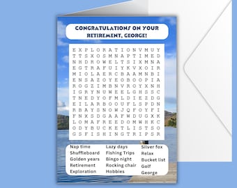 Personalized Retirement Card | Custom Word Search Retirement Card | 5x7 |  A uniquely personalized card & gift in one!
