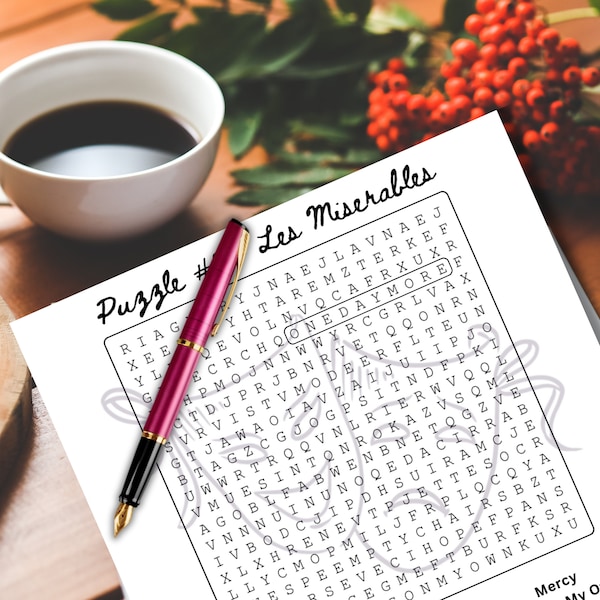 Broadway Word Search Trio - Les Misérables, Hamilton, Miss Saigon | Theatre Lovers, Brain Game, Musicals | Large Print | Instant Download