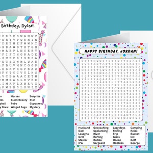 Biglietto di auguri di compleanno personalizzato - Biglietto di auguri di compleanno con ricerca di parole interattiva / Biglietto e regalo unici e personali in uno! Realizzato su ordinazione - Download digitale