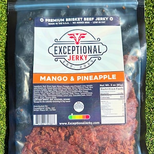 3 Pack Mango Pineapple Brisket Beef Jerky - Extremely Tender, All-Natural Flavors & Ingredients - USDA Approved