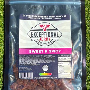 3 Pack Sweet n Spicy Brisket Beef Jerky - Extremely Tender, All-Natural Flavors & Ingredients - USDA Approved