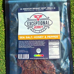 3 Pack Sea Salt, Honey, Pepper Brisket Beef Jerky - Extremely Tender, All-Natural Flavors & Ingredients - USDA Approved