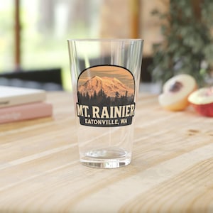 Retro Mt Rainier Eatonville WA Pint Glass, Vintage Drinking Cup, Mountain Lover Gift, Washington State Souvenir, 16oz Beer Glassware