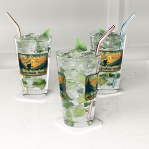Mountain Hiker Pint Glass, 16oz, Mt Rainier Eatonville WA, Unique Glassware Gift for Outdoor Enthusiasts, Adventure Traveler, Camping Mug,