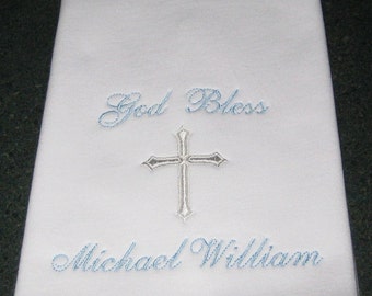 Baptism Burp Cloth, Personalized Design, Machine Embroidered, Christening, Dedication, Baby Girl, Boy, Godparent Gift, Keepsake,