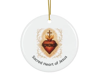Sacred Heart of Jesus Ceramic Ornament: Religious Christmas Decor