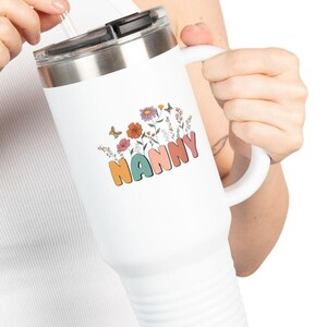 Insulated Travel Mug for Nanny, Perfect Gift for Grandma, Floral Design, Coffee Lover&#39;s Companion, Unique Mother&#39;s Day Gift,