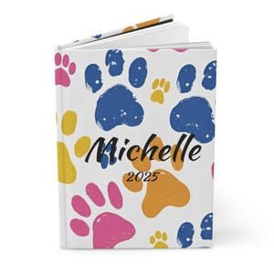Personalized Paw Print Hardcover Journal, Gift for Pet Lovers, Journaling, Note Taking, Gift for Dog/Cat Owners, Gift for Her