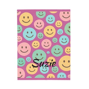 Smiley Face Personalized Velveteen Plush Blanket, Cozy Gift for Kids, Fun Home Decor, Birthday, Baby Shower, Cheerful Bedding, Gift