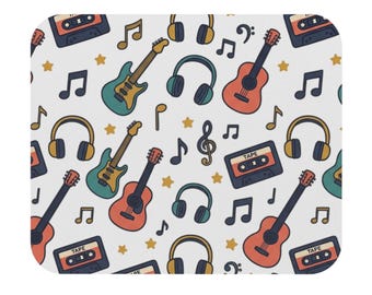 Retro Musik-Muster Maus Pad | Gitarren Kopfhörer Kassette Noten Design | Geschenk | Musikliebhaber | Musiklehrer