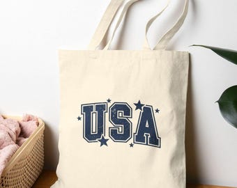 愛国的なアメリカ国旗柄コットンキャンバストートバッグ | 環境に優しいショッピング