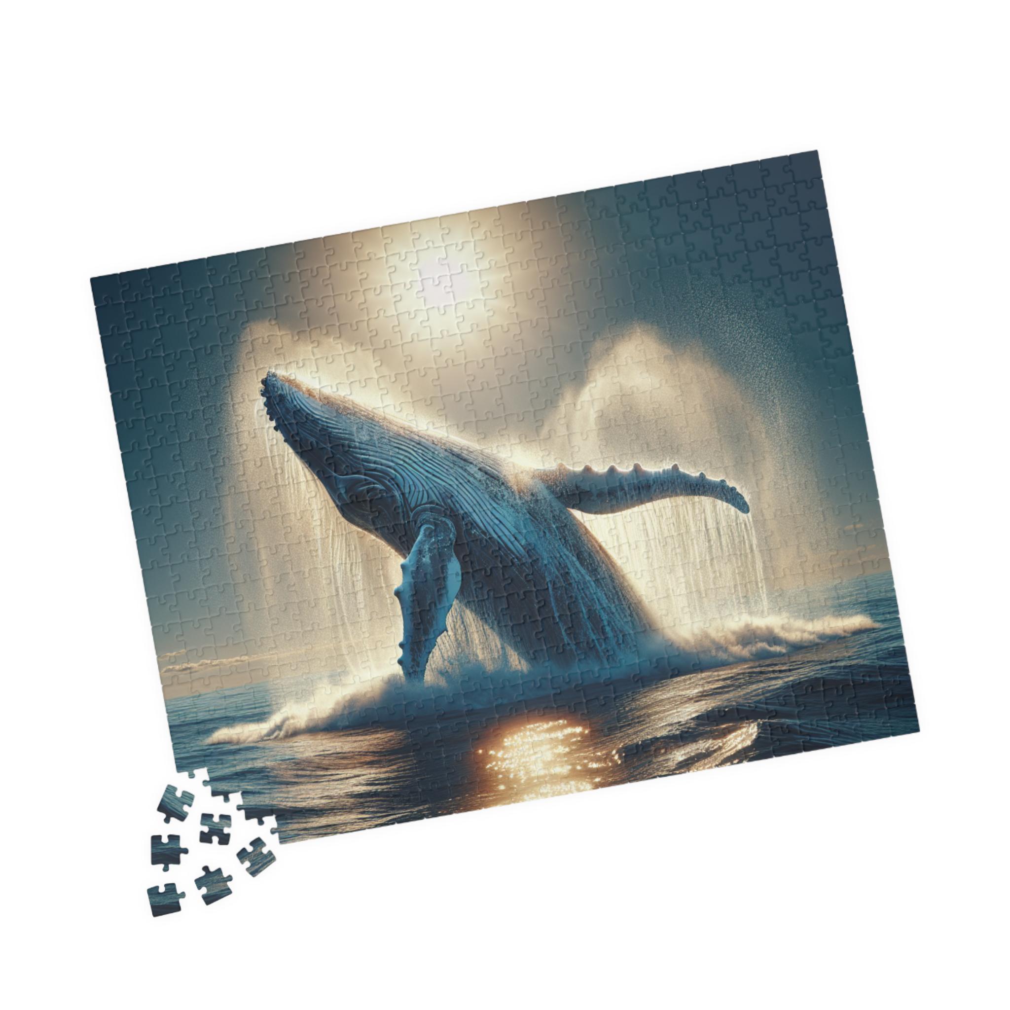 クジラのジャンプジグソーパズル：家族で楽しめる、海をイメージした