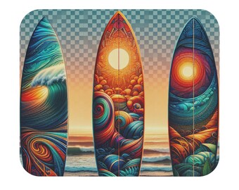Surfbrett Trio Mauspad | Strand Sonnenuntergang Wellen Kunst | Geschenk