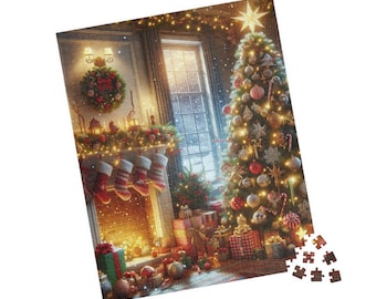 Rompecabezas, Rompecabezas navideño acogedor con chimenea y árbol, 520 piezas, Escena navideña