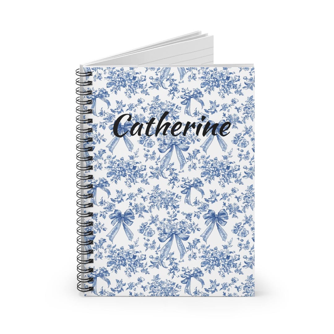 Personalized Floral Spiral Notebook - Elegant Blue Pattern, Journal ...