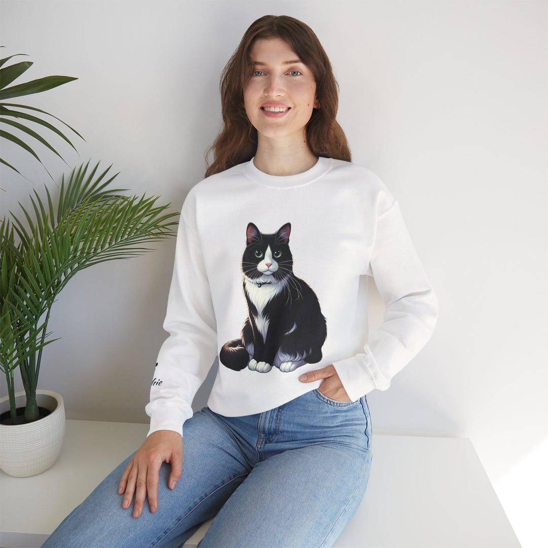 Personalize, Tuxedo Cat Design. Cozy Sweatshirt, Cat-themed Apparel ...