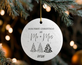 Ceramic Ornament |  Our First Christmas | Custom | Printed Two Sides | Gift | Holiday Decor | Keepsake
