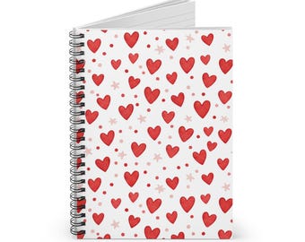 Red Watercolor Hearts Spiral Notebook | Ruled Notebook | Valentine Gift