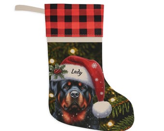 Christmas Stocking | Dog Design | Personalized | Gift for Pet | Christmas Gift | Holiday Decor | Buffalo Plaid Cuff | Linen Boot