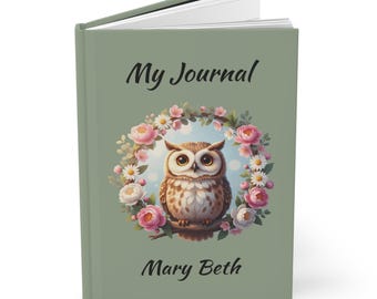 Cute Owl in Floral Wreath Journal, Hardcover Notebook, Gift for Her