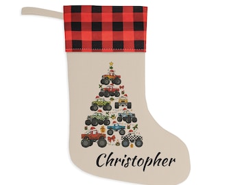 Christmas Stocking | Truck Design | Personalized | Gift for Him | Christmas Decor | Holiday Decor | Buffalo Plaid Cuff
