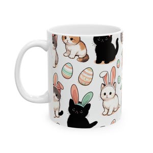Cute Bunny Cats Ceramic Mug, Perfect for Easter, Cat Lovers, Coffee, Tea, Gift Ideas, Cozy Vibe, Gift