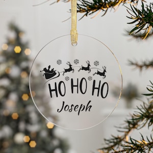 Personalized, Christmas Clear Acrylic Ornaments, Santa Claus Sleigh Reindeer Personalized Keepsake Circle Decoration