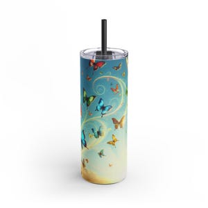 Colorful Butterfly Skinny Tumbler, 20oz - Perfect for Spring Celebrations, Gifts, Eco-Friendly, Home, Office