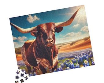 Longhorn Texas Puzzle: Familienspaß, Texas Thema (520 oder 1014 Teile), Puzzleliebhaber, Geschenk