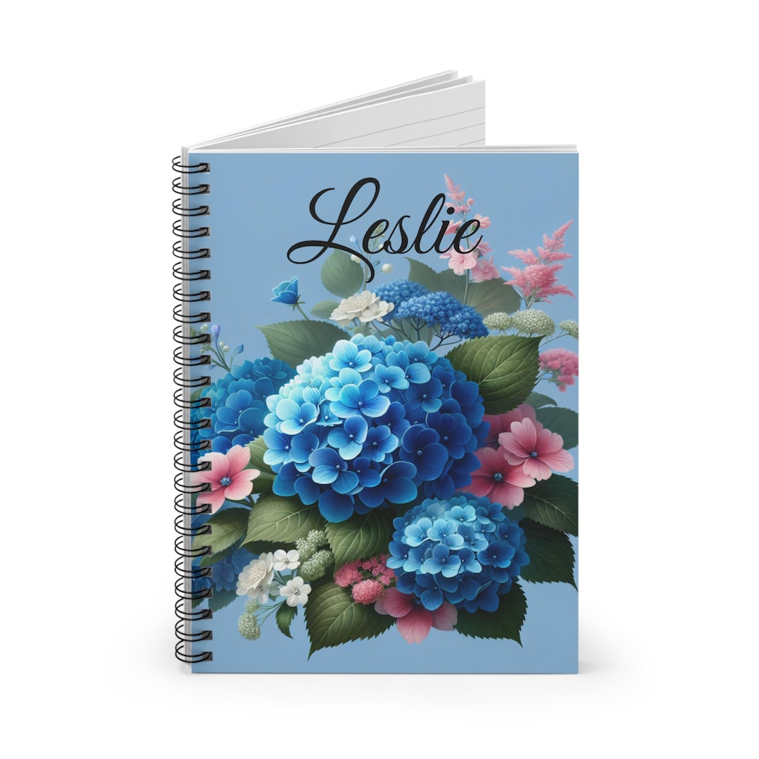 Personalized, Hydrangeas and Pale Flowers Spiral Notebook - Ruled Line ...