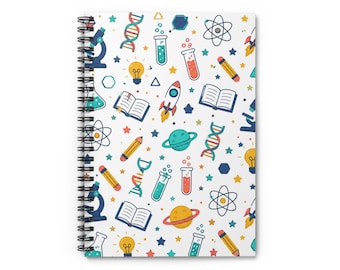Wissenschaft Icons Muster Spiralblock | Liniertes Notizbuch