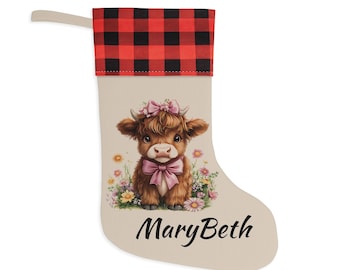 Personalized | Christmas Stocking | Highland Cow Design | Christmas Decor | Holiday Gift | Gift for Her