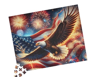 Puzzle mit Amerikanischem Adler und Feuerwerk, 520 oder 1014 Teile, Urlaubspuzzle, Familienzeit, Weihnachtsgeschenk, 4