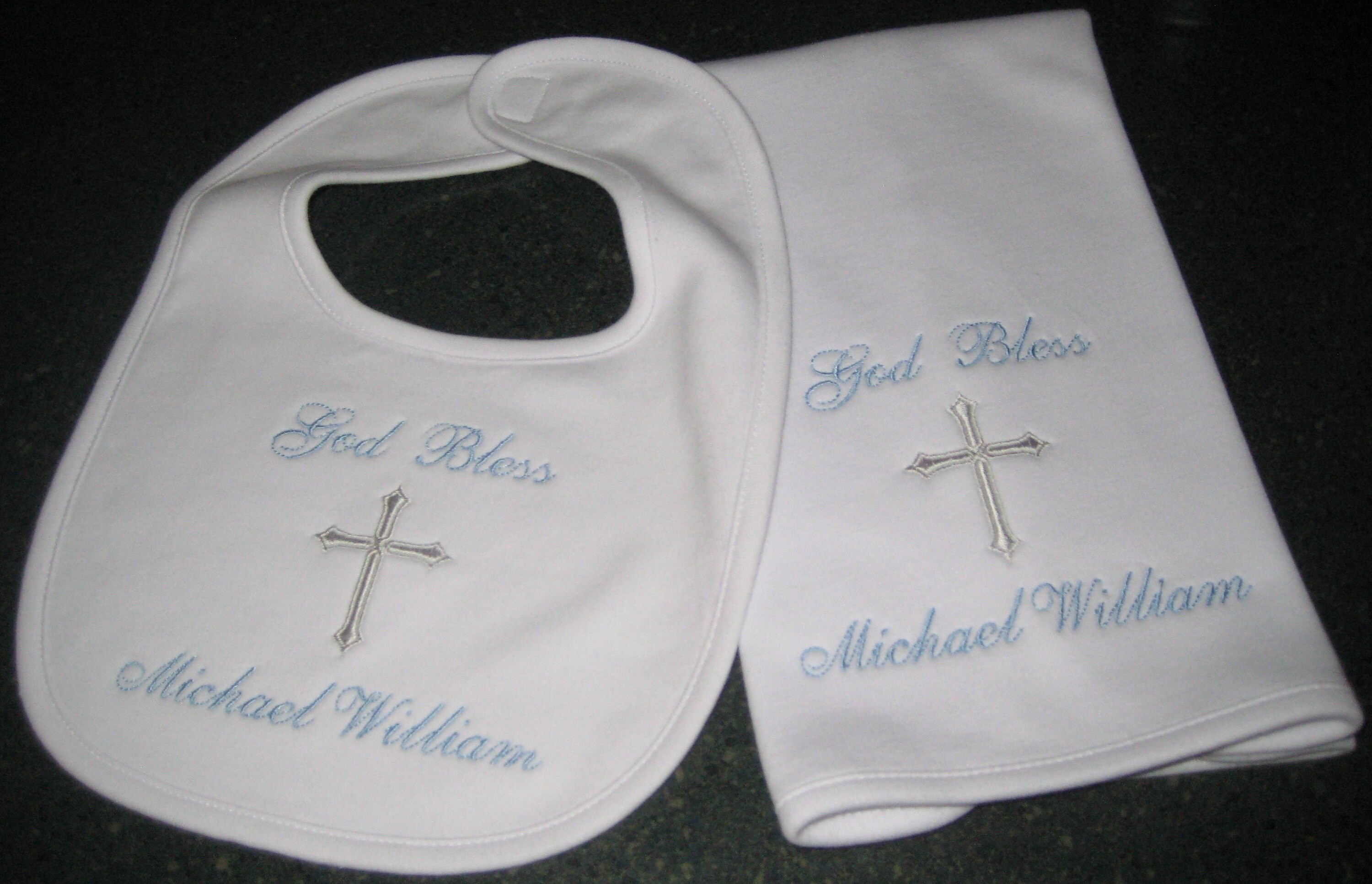 Baptism Bib and Burp Cloth, Machine Embroidered, Gift, Baby Boy, Girl…
