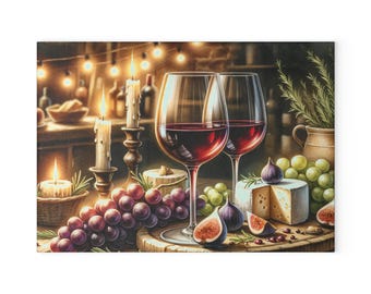 Glass Cutting Board | Wine and Cheese Design | Entertaining Accessory | Home Decor | Gifts | Kitchen Essentials | Holiday Parties