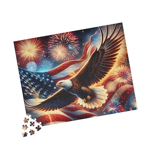 Puzzle with American Eagle and Fireworks, 520 or 1014 Pieces, Holiday Puzzle, Family Time, Holiday Gift, 4th of July Puzzle, Patriotic Decor