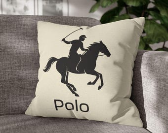 Polo Player Silhouette Throw Pillow Pillowcase, Square Decorative Pillowcase