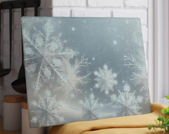 Glass Cutting Board | Snowflake Design | Winter Kitchen Decor | Gift | Kitchen Accessory