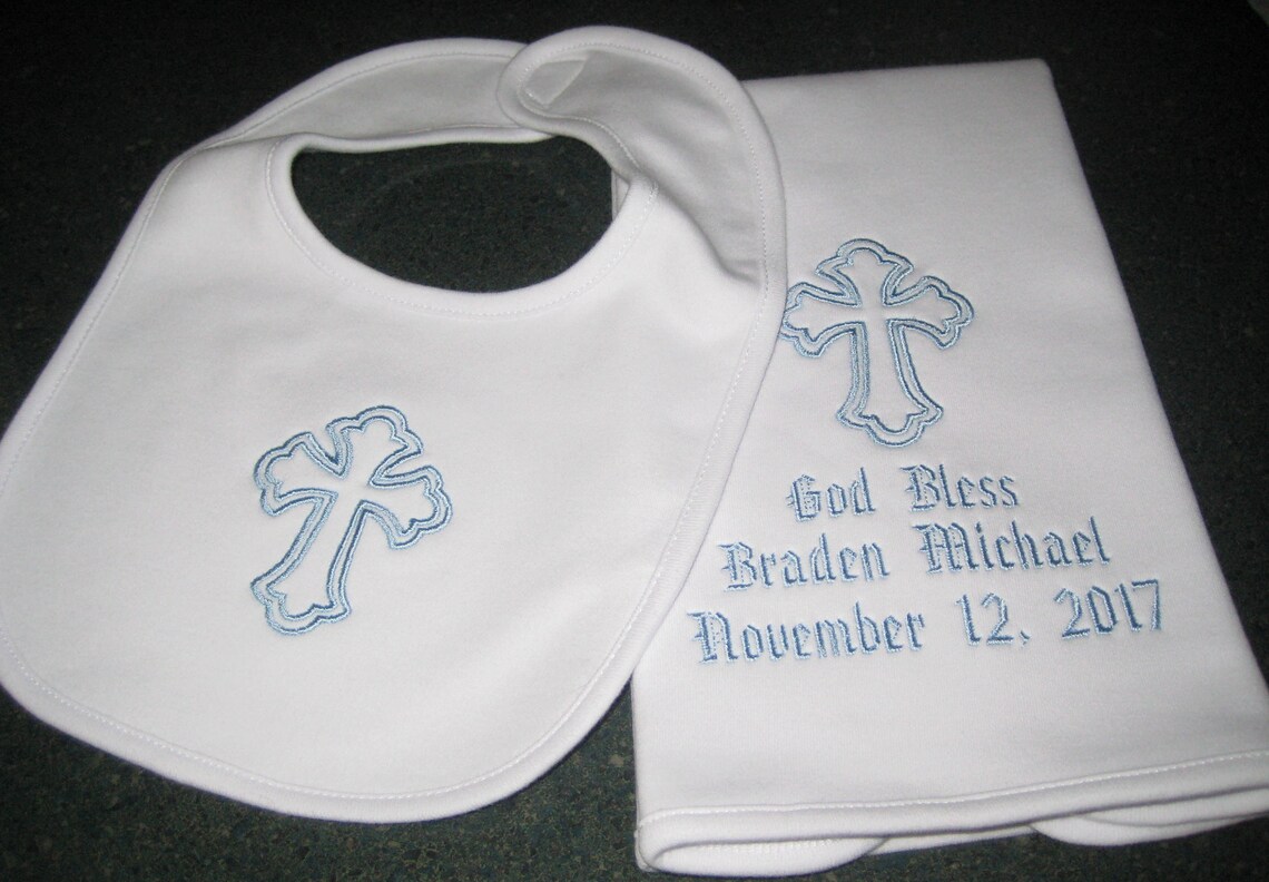 Personalized Baptism Christening Bib and Burp Cloth Set Etsy