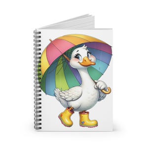 Cuaderno espiral de pato con paraguas, bonito cuaderno, diario para días lluviosos, papelería infantil, regalo para niños, útiles escolares divertidos, regalo para ella