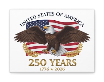 Wandkunst, USA 250 Jahre, Flagge und Adler Design, Leinwand, Matt gestreckte Wandkunst, 1776 - 2026