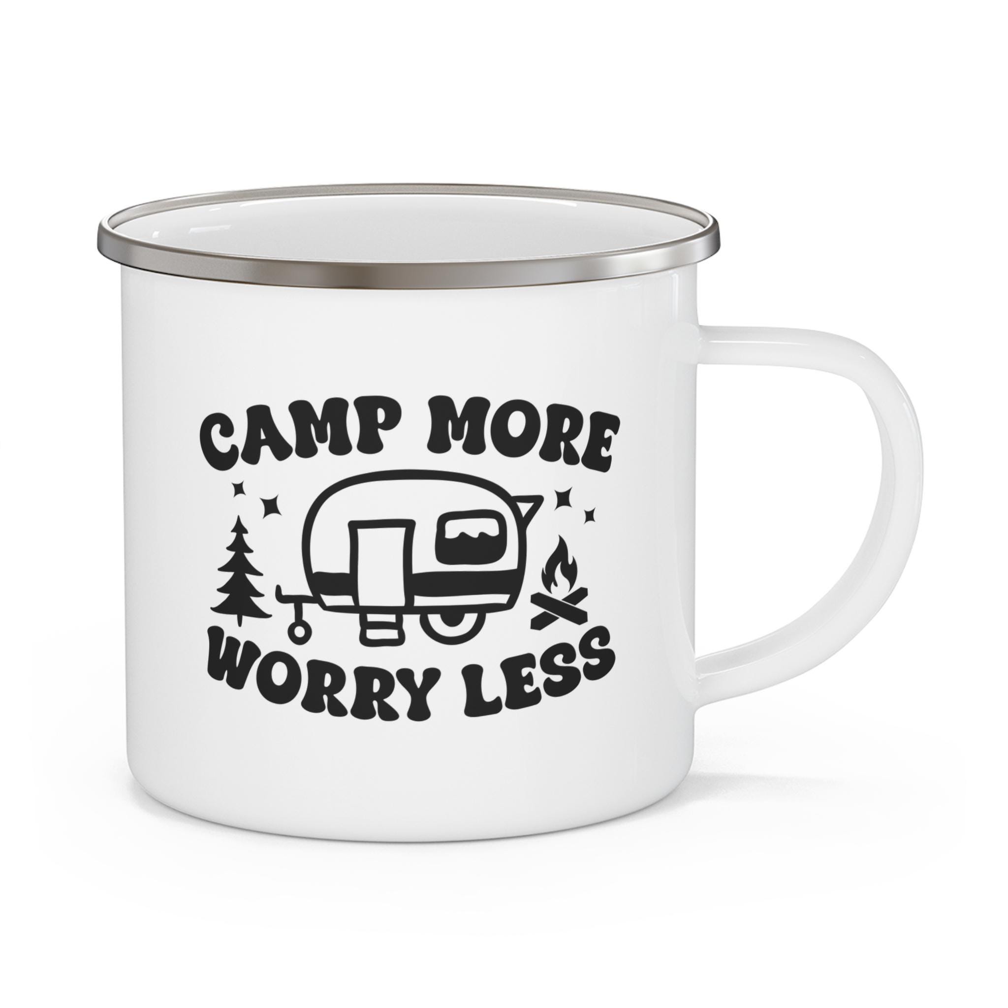 Camp More Worry Less Enamel Camping Mug | Outdoor Adventure Gift | Coffee Mug for Campers | Hiking Companion | Nature Lover's Must-Have