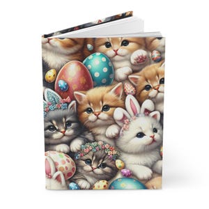 Carnet cartonné chatons mignons, cadeau de Pâques, carnet pour amoureux des chats, décoration printanière, journal d'écriture créative, cadeau pour amoureux des animaux