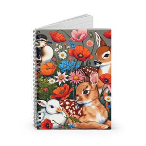 Whimsical Wildlife Spiral Notebook - Ruled Line, Nature Journal, Floral Stationery, Gift for Animal Lovers, Spring Decor, Gift
