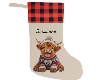 Personalized | Christmas Stocking | Highland Cow Design | Christmas Decor | Holiday | Gift for Her