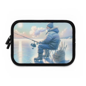 Angeln Papa Laptoptasche, gemütliche Eisfischen Fall, einzigartiges Geschenk für Fischer, Laptoptasche für Angler, Winter Tech Accessoire, Outdoor, Geschenk
