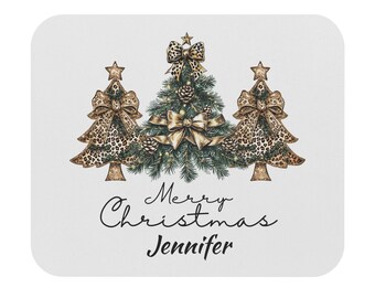 Personalized Christmas Mouse Pad with Leopard Print Trees