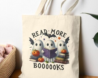 ハロウィン読書トートバッグ - かわいい幽霊と本、ハロウィンに最適